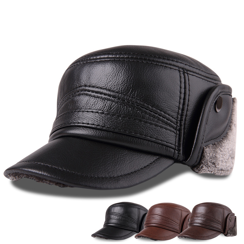 

Middle-aged First Layer Cowhide Windproof Trapper Hat