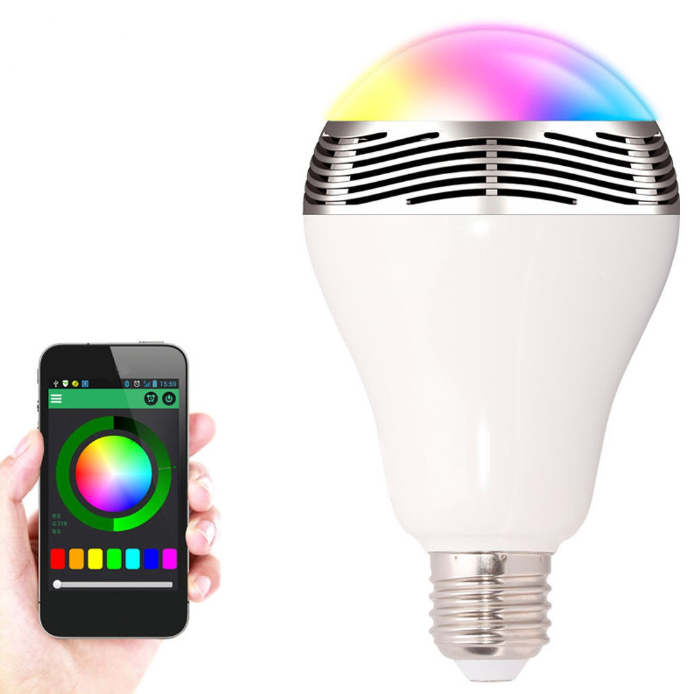 

E27 Intelligent Dimmable Colorful LED bluetooth Speaker Smart Light Bulb APP Control