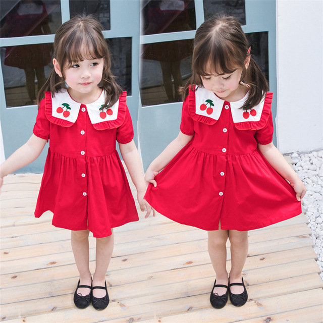 

Тонг Kexing Season Girl Red Cherry Платье Отворот Темно-синий Юбка-ветер Детская одежда Активный Ссылка
