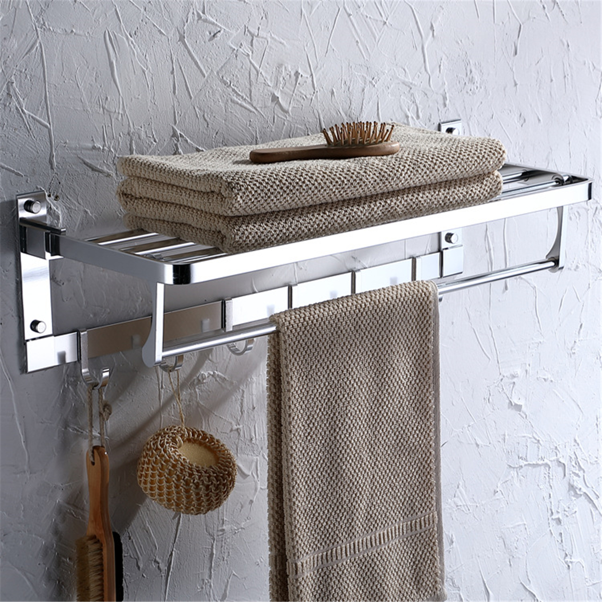 

Alumimum Bath Double-Deck Towel Rack Rail Bar Wall Mounted Holder Storage Shelf