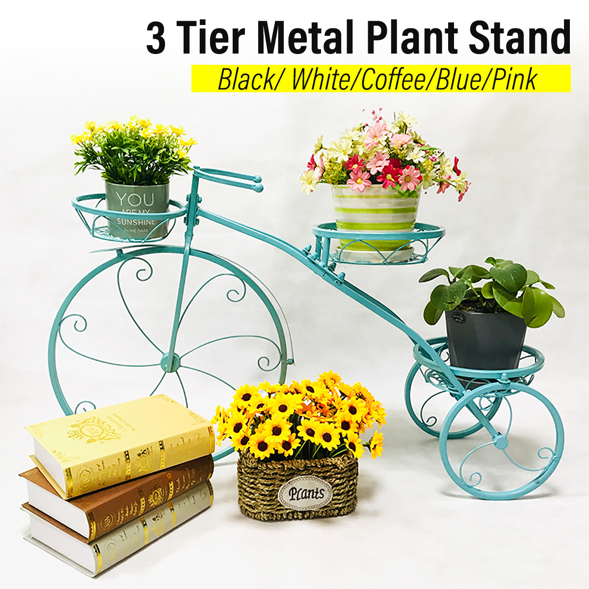 3 Tier Bicycles Plant Stand Metal Flower Pots Garden Decor Shelf Rack 50