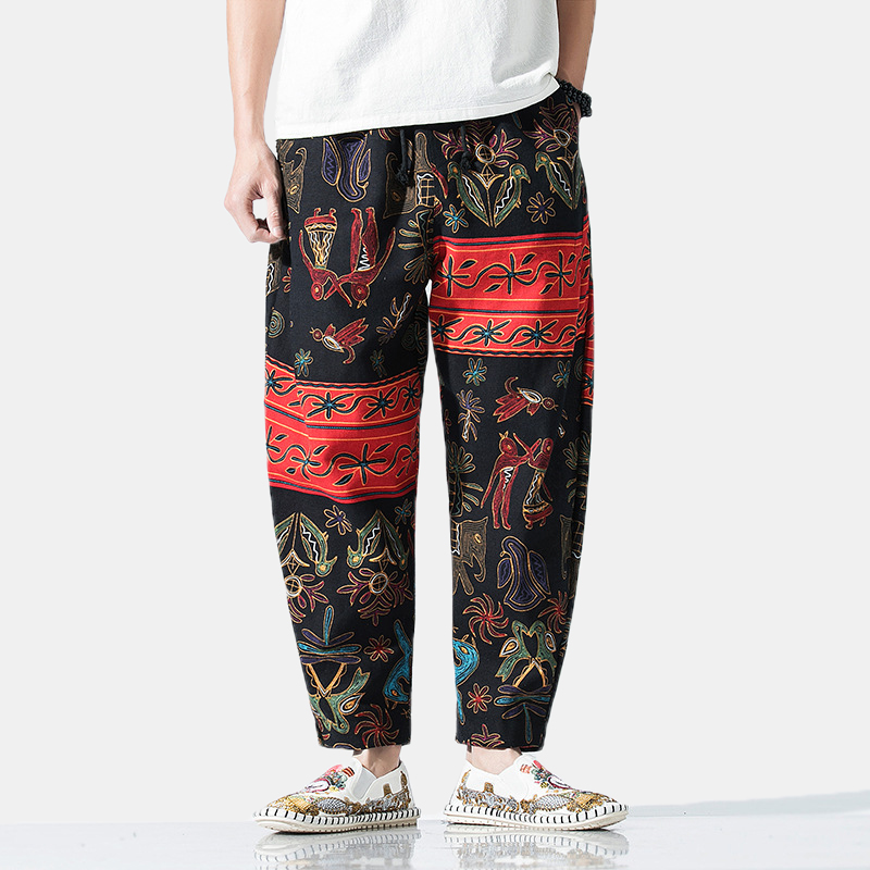 

Mens Ethnic Style Drawsting Printed Loose Casual Pants