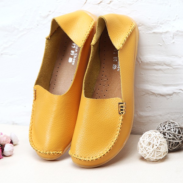 Soft Leather Round Toe Comfy Flats For 