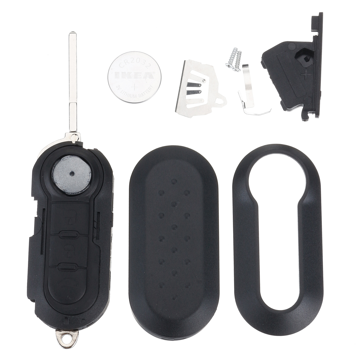 Voiture 3 boutons à distance Flip Key Cover Case Shell w / lame et Batterie pour Fiat 500