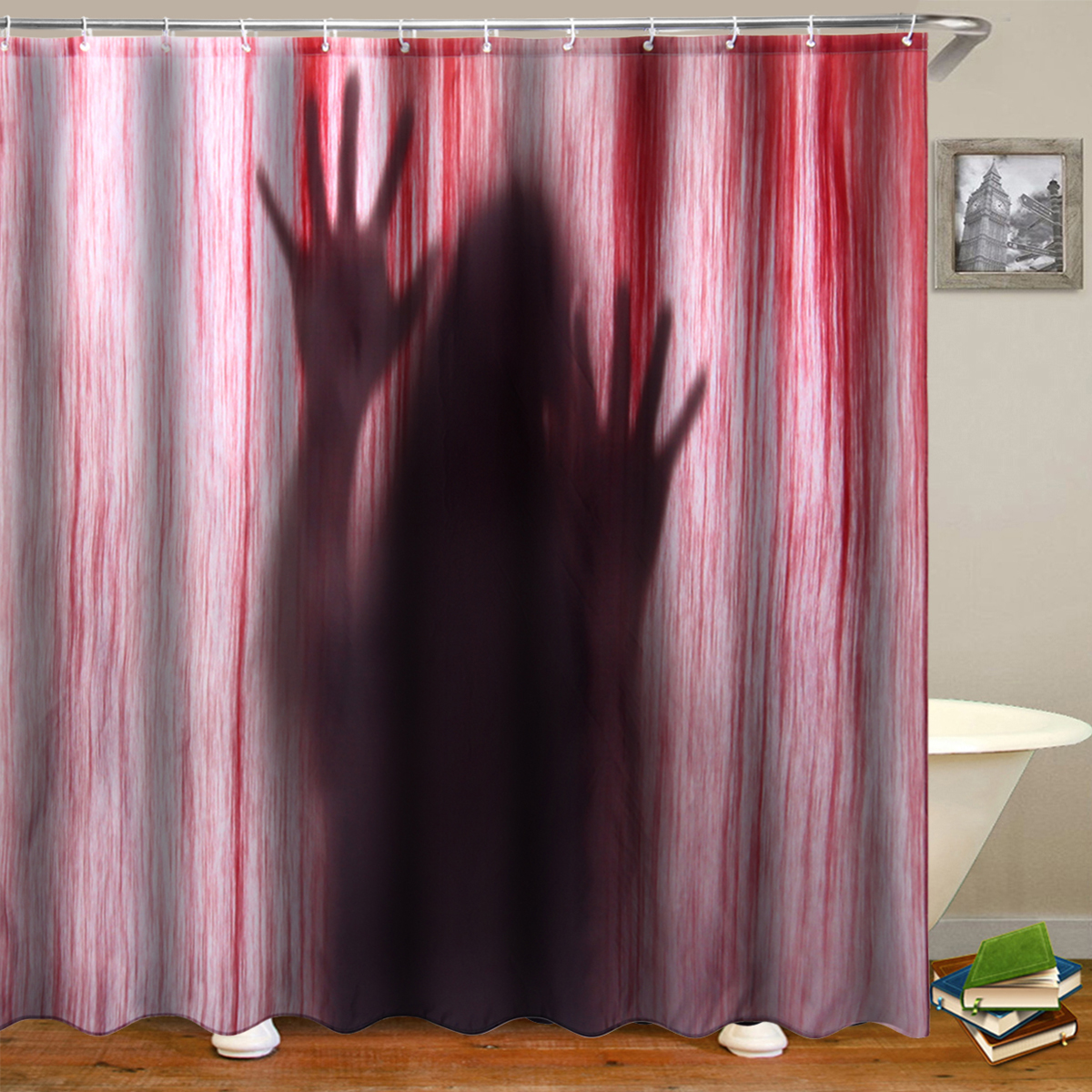 

71 '' Хэллоуин Кровавые Руки 3D Печатных Ванная комната Душ Занавес Декор С 12 Крючками