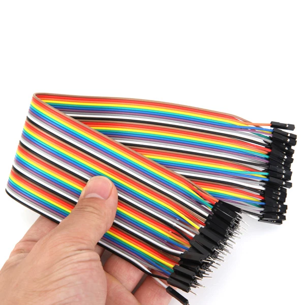 0ccdef5f 0457 49c1 b279 b30993be3d12.jpg The Jumper Cable Male to Female set comprises 40 colourful, 30cm-long Dupont wires, ideal for various electronic applications. These high-quality cables are designed to ensure a reliable and durable connection while providing flexibility and ease of use. كابل الطائر ذكر إلى أنثى 30 سم 40 قطعة