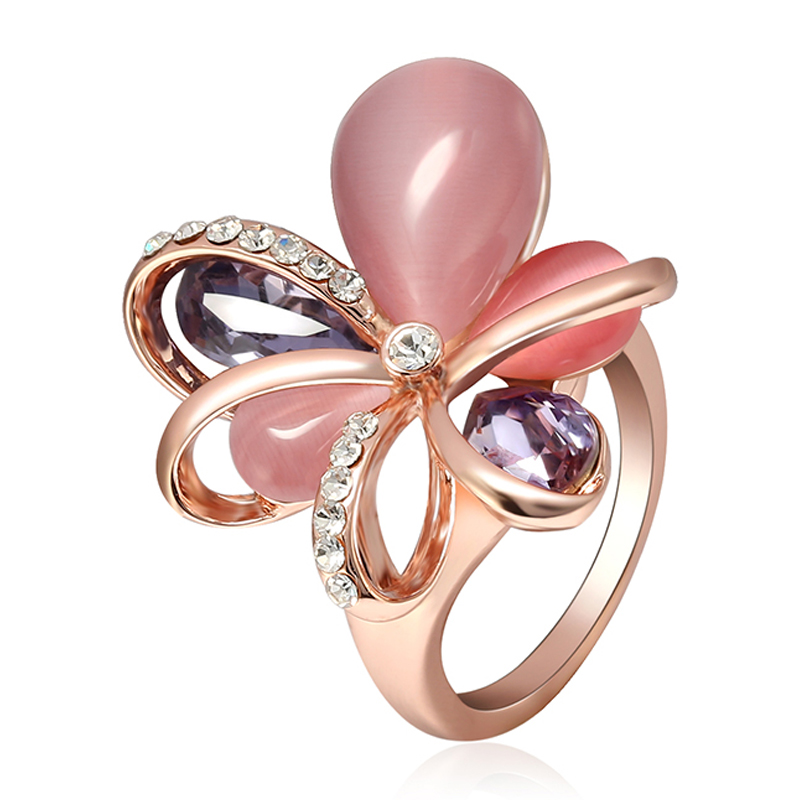 

Стильный Розовый Цветочный Опал Кристалл Циркон Finger Ring Fine Jewelry для Женское Аксессуары для одежды
