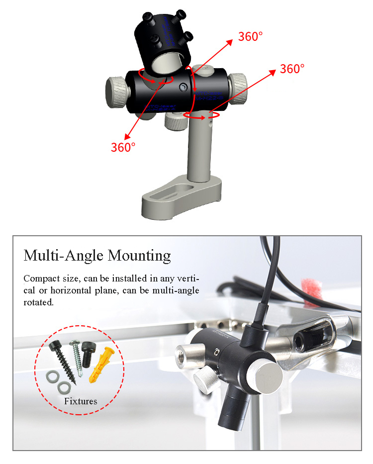 MTOLASER 13.5mm-23.5mm Triaxial 360° Adjustable Laser Pointer Module Holder Mount Clamp Three Axis Bracket 15