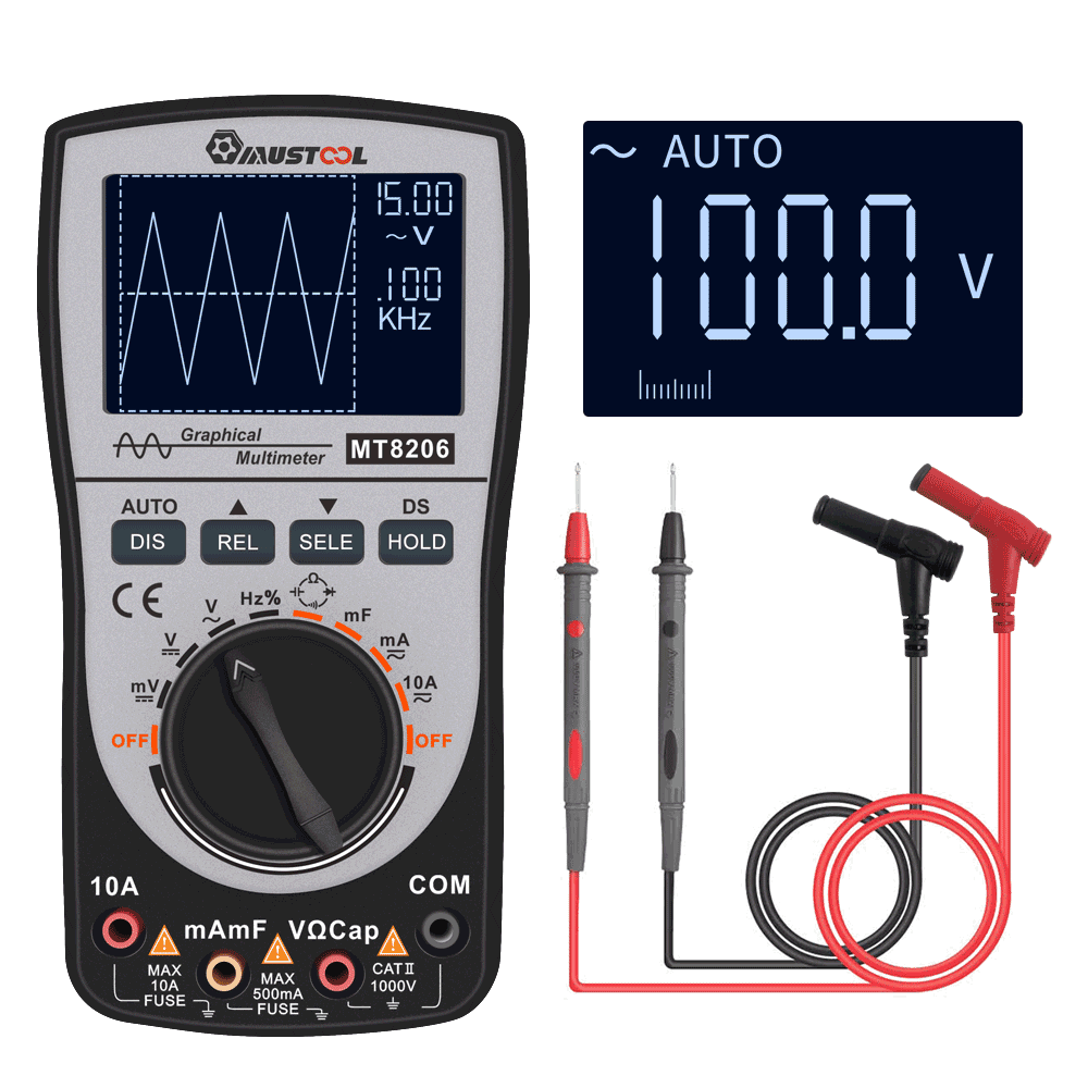 

MUSTOOL MT8206 2 in 1 Intelligent Digital Oscilloscope Multimeter AC/DC Current Voltage Resistance Frequency Diode Tester with Analog Bar Graph