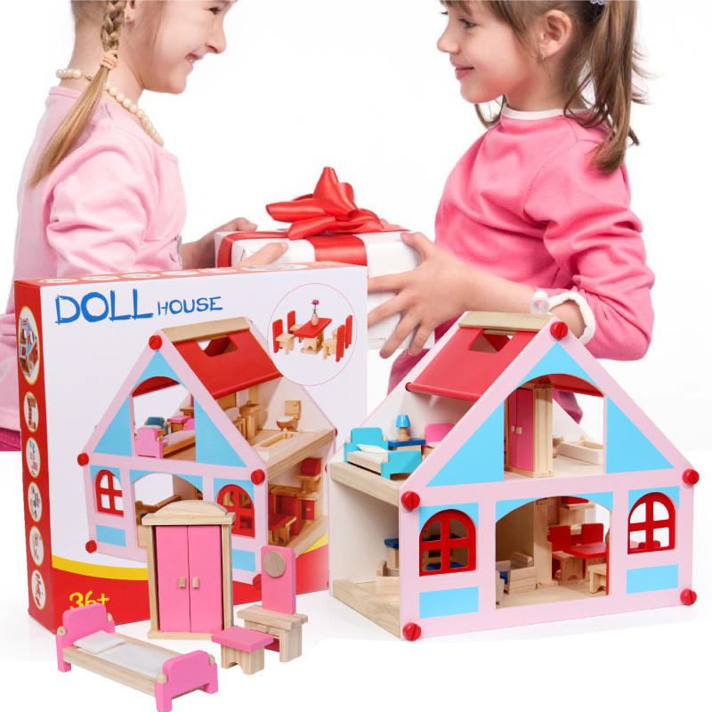 

Деревянный Нежный Кукольный Домик Со Всей Мебелью Миниатюрные Игрушки Для Детей