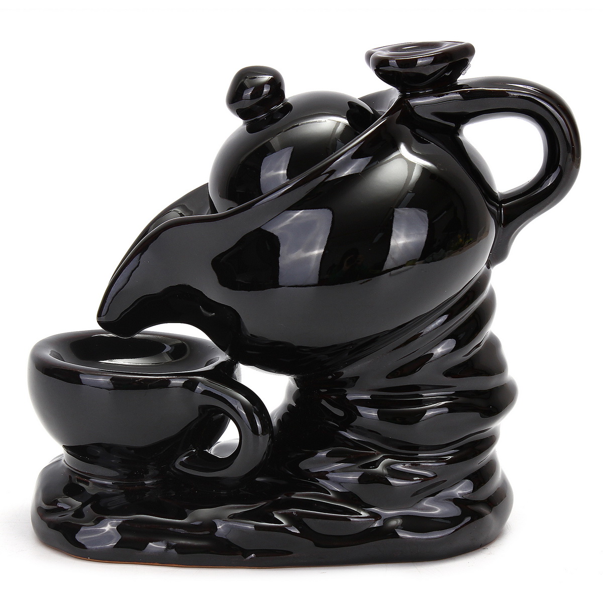 

Black Ceramic Teapot Incense Burner Backflow Censer Holder Buddhist Blessing + 10 Cones