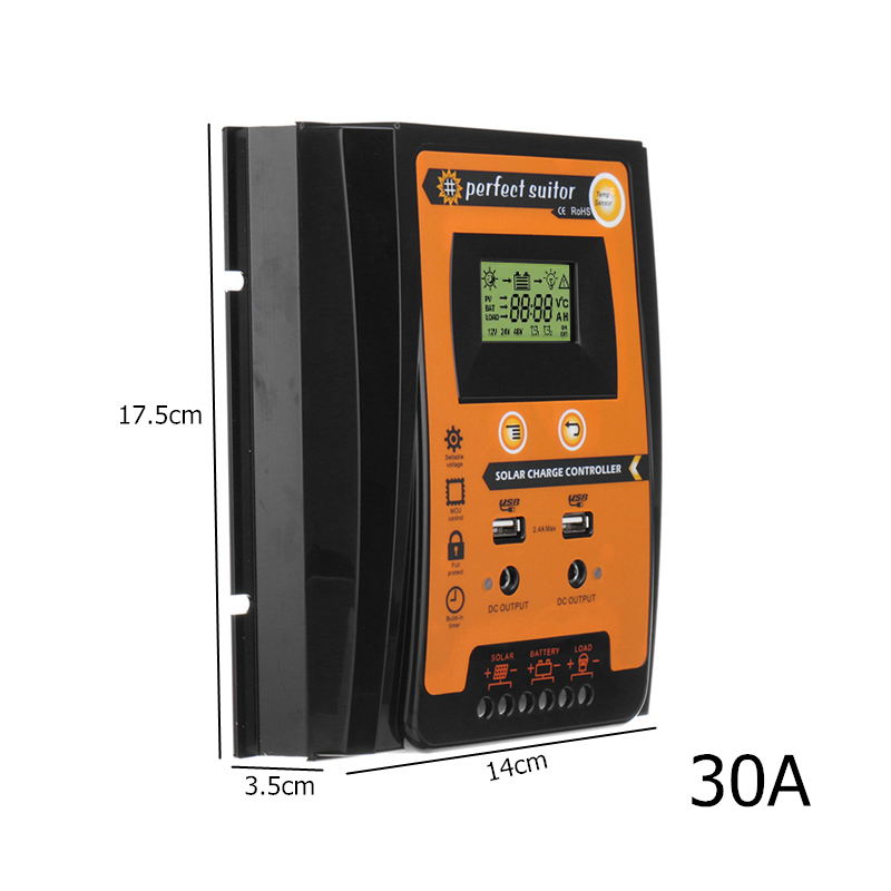 12/24V Dual 2.4A USB LCD Solar Panel Controller Solar Charge Controller 20