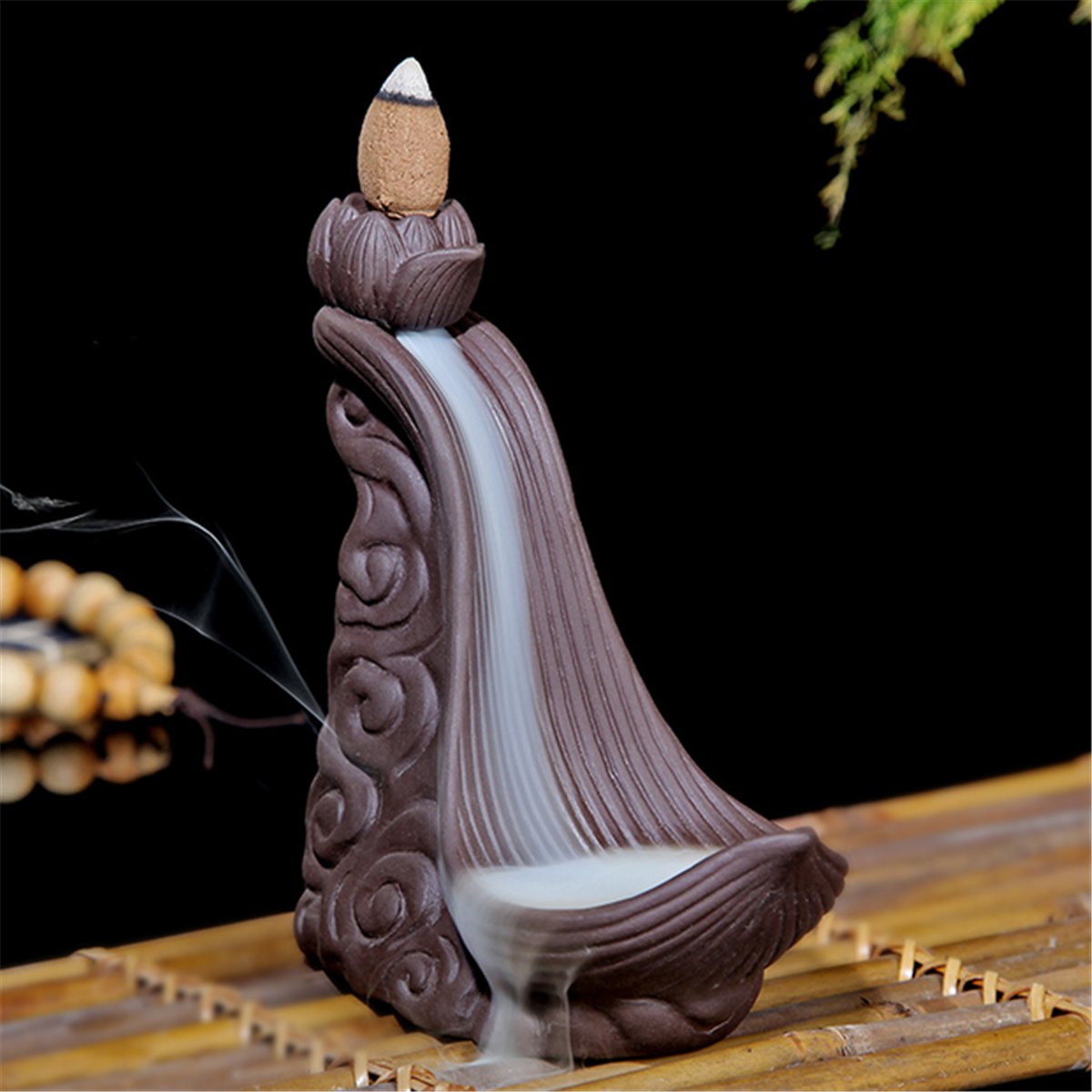 

Creative Purple Clay Backflow Incense Cone Burner Holder Lotus Home Fragrant Censer Decor