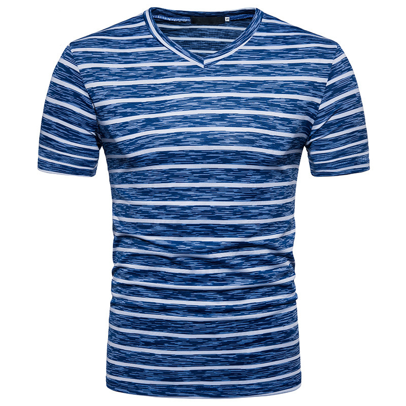 

Men's Casual Stripe Colorblock V-Neck Short Sleeve T-Shirts
