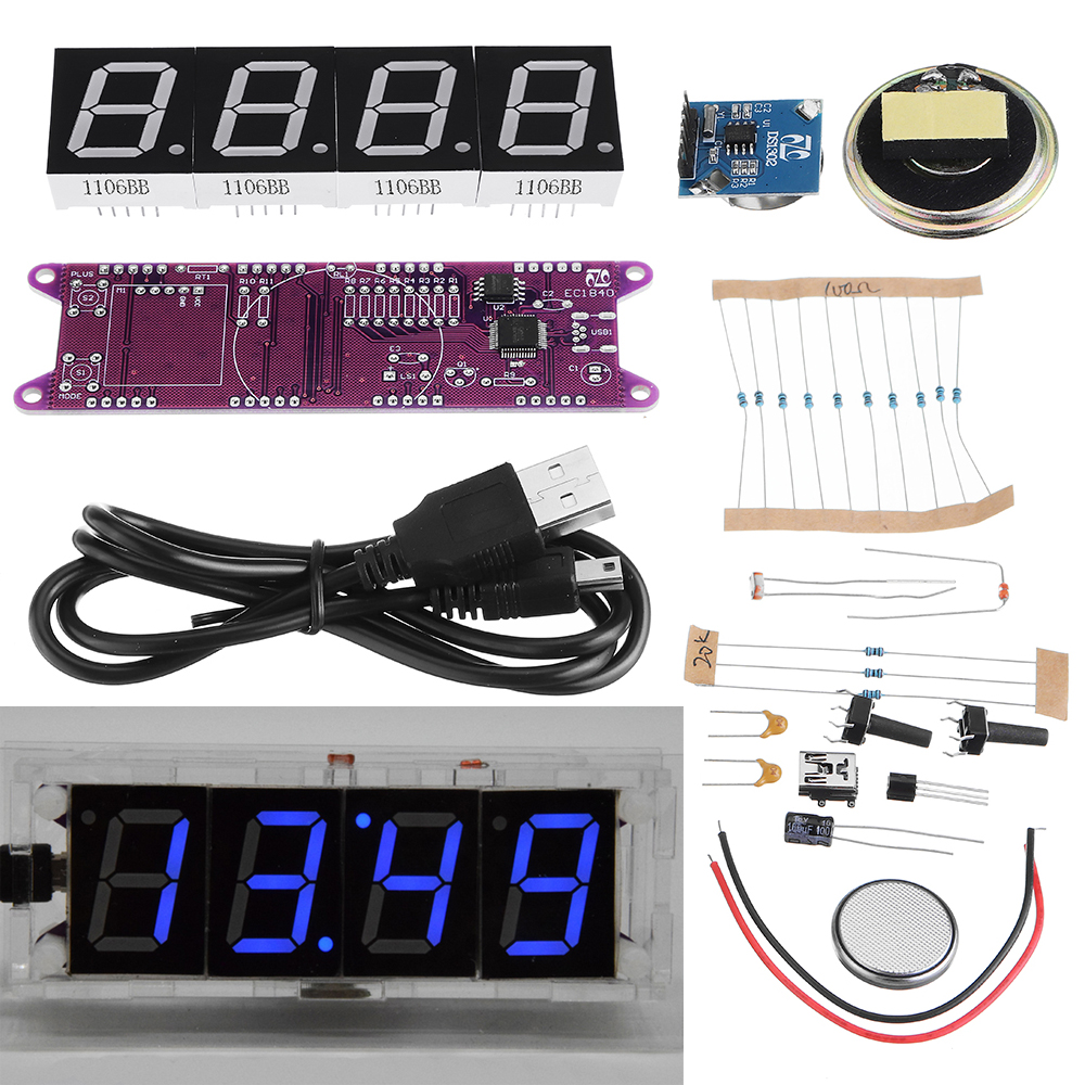 

Geekcreit® EC1840 DS3231 Red/Green/Blue/White DIY Light Control Broadcasting Time Music Electronic Clock Kit Without Housing