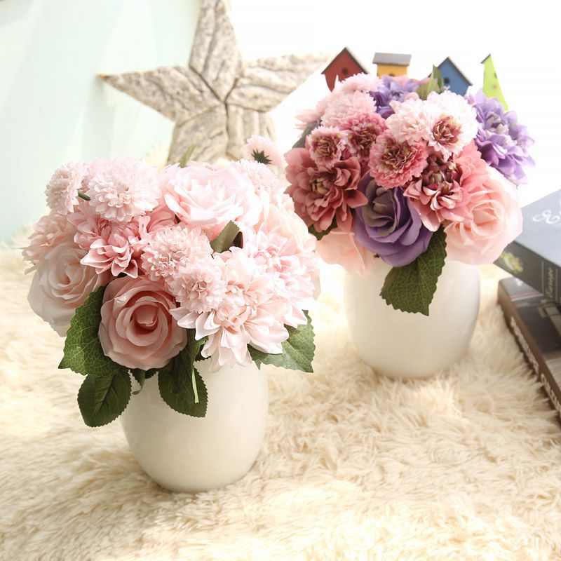 

Rose Artificial Flowers Bridal Bouquet Fake Flower for Home Wedding Decoration