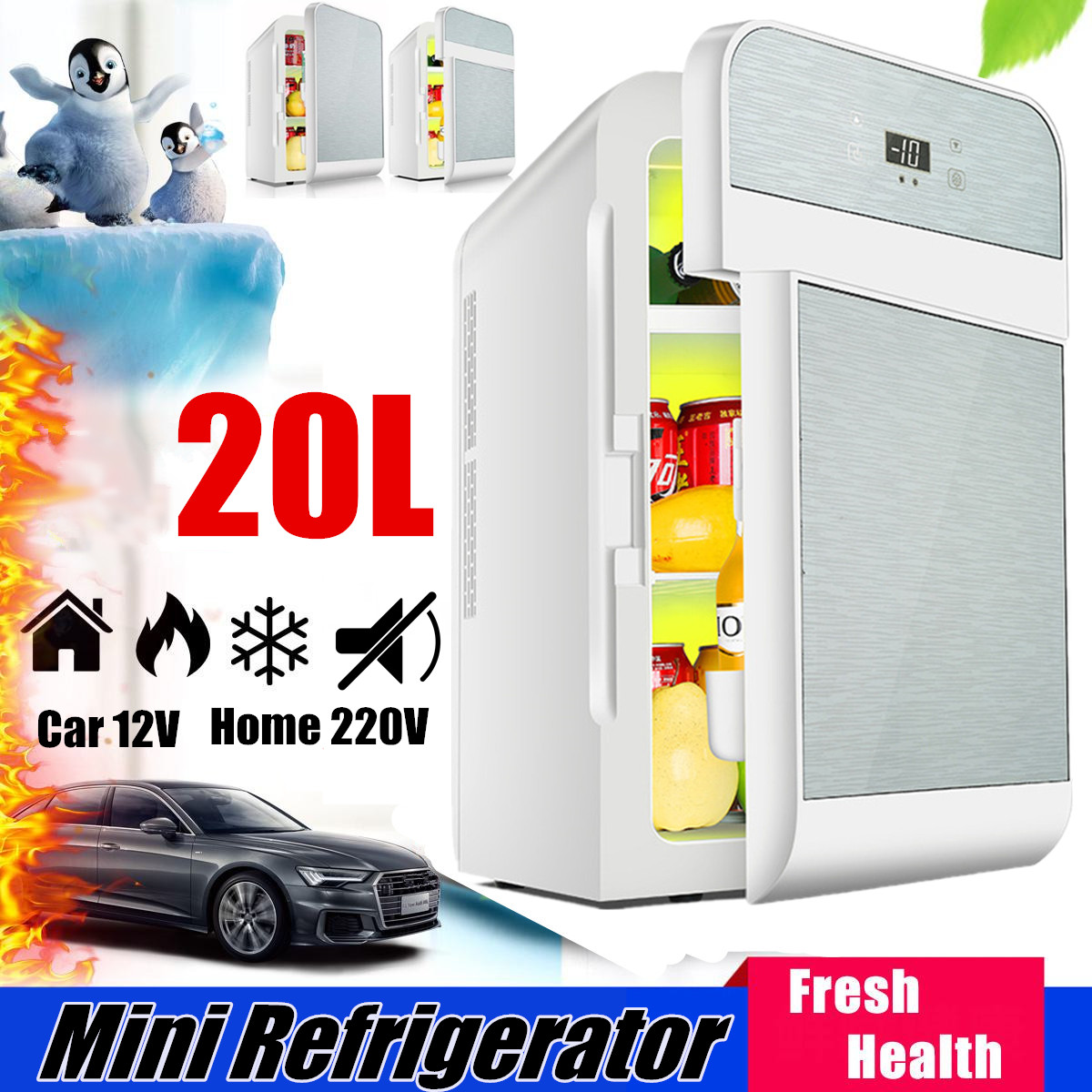 20L Single Dual-core Car Mini Fridge Travel Cool & Warmer Home Refrigerator 220V/12V 16