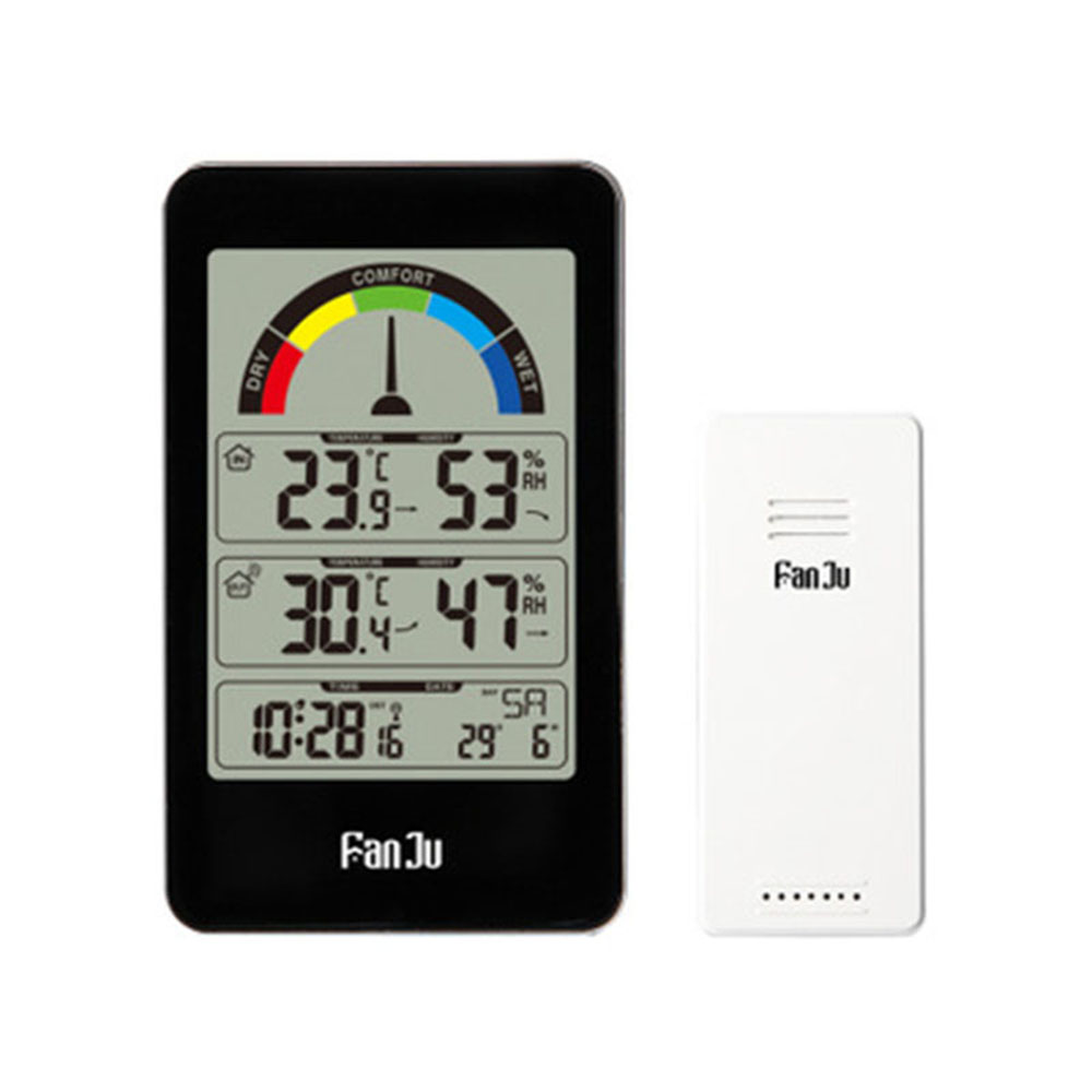 

FanJu FJ3356 LCD Digital Weather Station Clock Household Indoor Outdoor Temperature Humidity Meter Weather Clock Electronic Alarm Clock