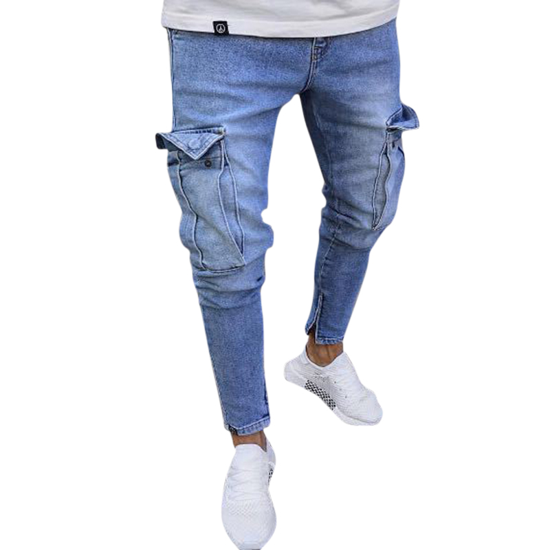 

Mens Cotton Multi Pockets Casual Ripped Jeans Denim Pants