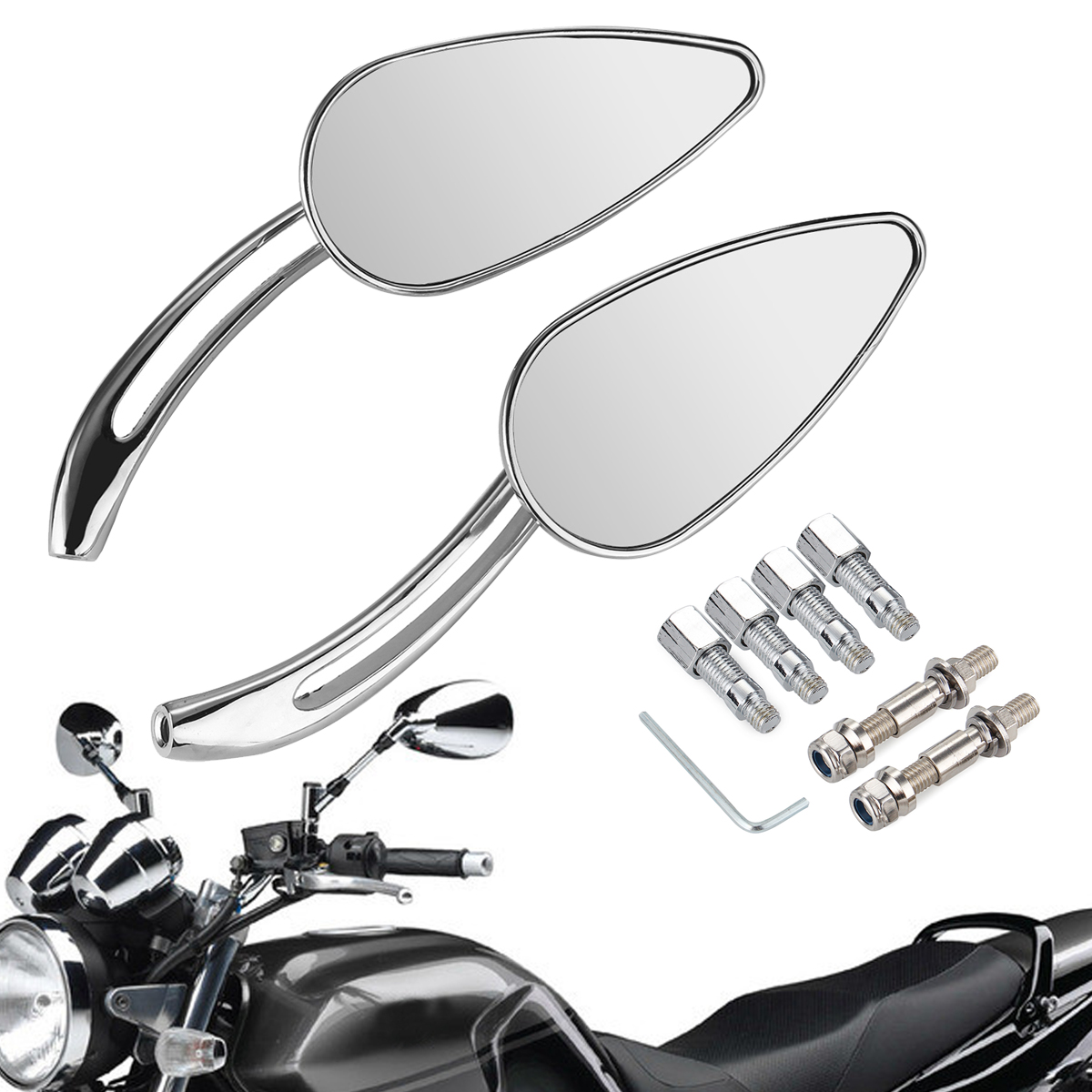 Chrome Skull Teardrop Rearview Mirrors For Harley Dyna Electra Glide Motorcycle 
