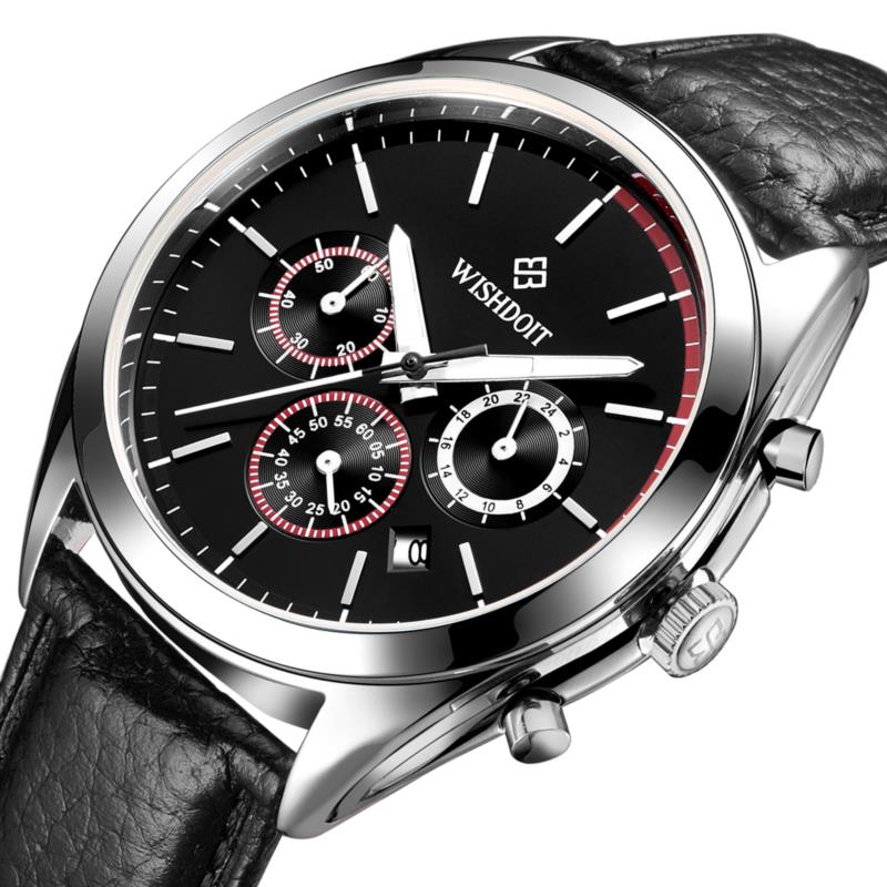 

WISHDOIT WSD-008 Fashion Men Quartz Watch Casual Date Display Leather Strap Wrist Watch