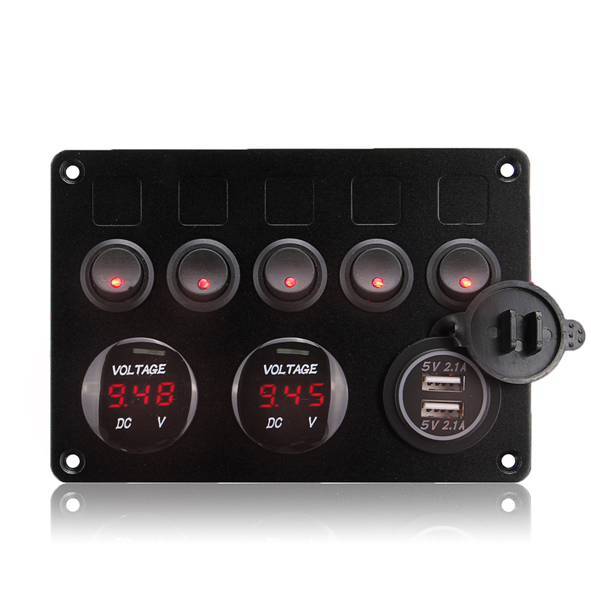 5 Gang LED Schaltpanel Schalter Schalttafel Voltmeter 2USB 12V-24V für Bus Boot 