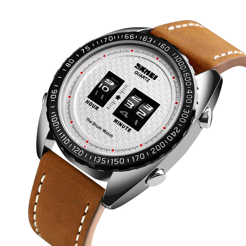 

SKMEI 1516 Business Style Creative Dial Quartz Watch Minute Hour Adjust Leather Strap Waterproof Men Watch