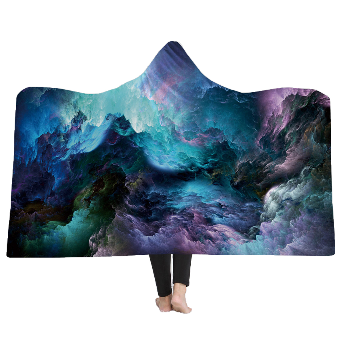 

150x200CM 3D Colorful Printed Hooded Blankets Warm Wearable Plush Mats Thick Nap