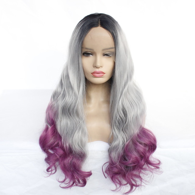 

Gradient Black Gray Purple Dyed Wig
