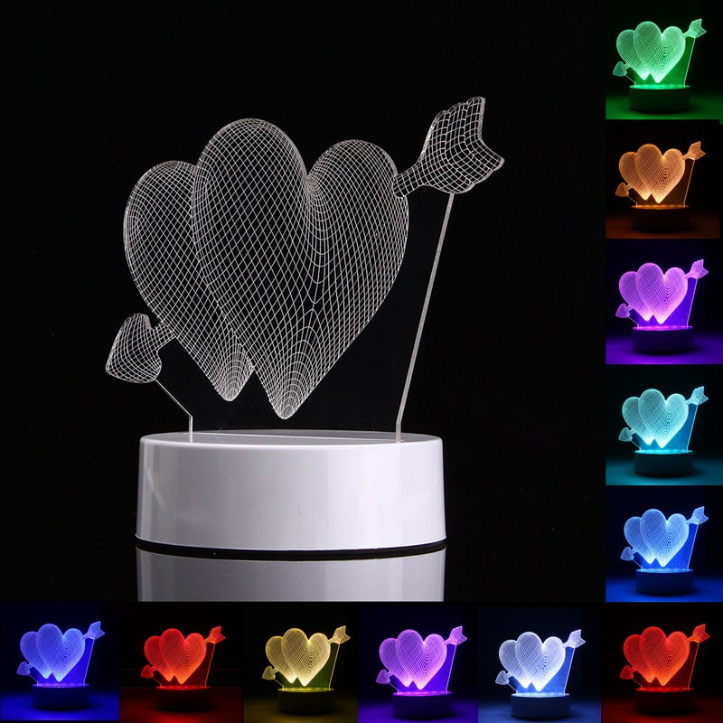 

3D Сердце Форма RGB USB Ночной свет Изменение цвета LED Таблица Лампа + 24 Key Controller Xmas Gift