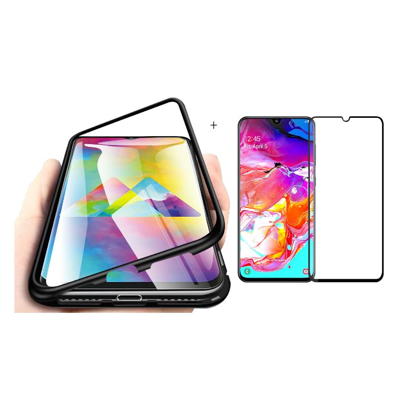 

Bakeey Magnetic Adsorption Aluminum Alloy Tempered Glass Protective Case + Mofi 2.5D Tempered Glass Screen Protector For Samsung Galaxy A70 2019