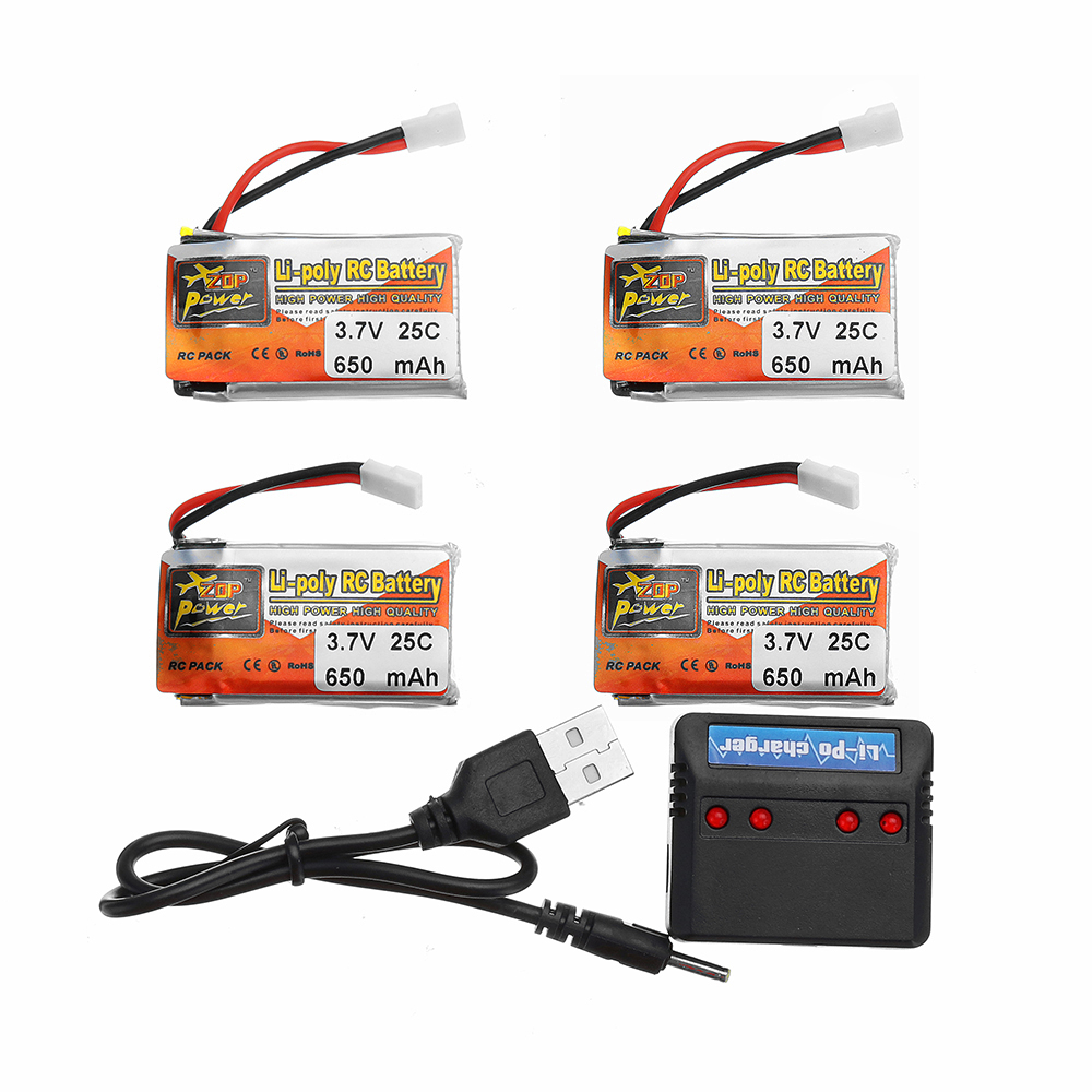 

4Pcs ZOP POWER 3.7V 650mAh 25C 1S Lipo Battery White Plug With Charger For RC Models