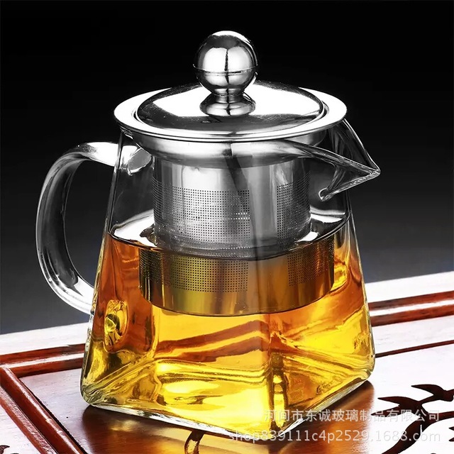 

High Temperature Resistant Glass Flower Teapot Home Heat-resistant Thick Stainless Steel Filter Fair Cup Tea Leak Tea Set