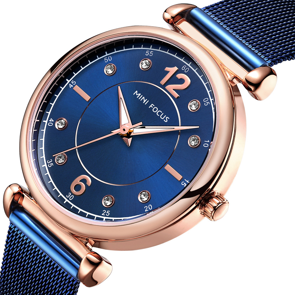 

MINI FOCUS MF0177L Elegant Дизайн Сетка стальная Женское Наручные часы Хрустальные женские кварцевые часы