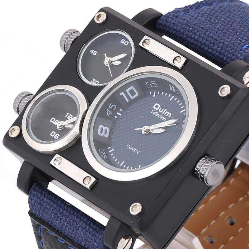 

OULM 3595 Men Watch Fashion Three Time Zones Alloy Case Textile Watch Band Quartz Watch