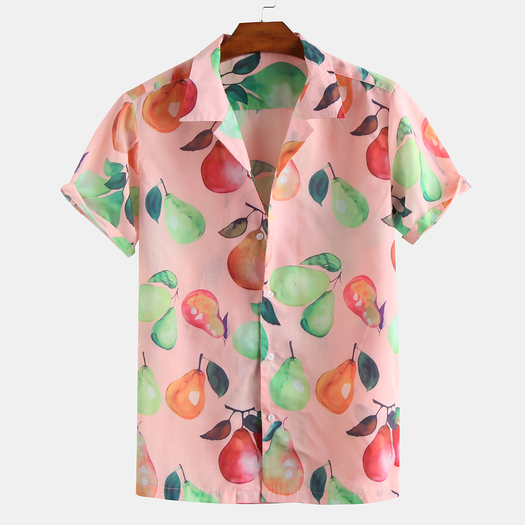 

Colourful Pears Print Short Sleeve Revere Shirts