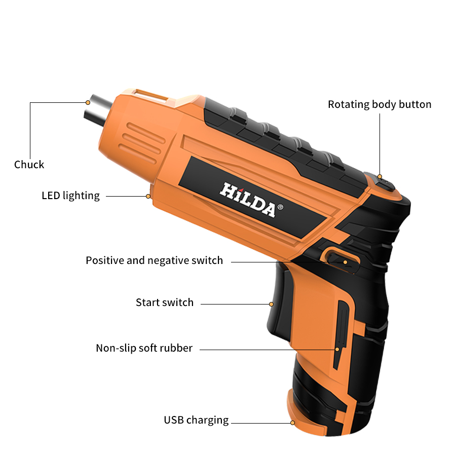 HILDA 4.2V Cordless Electric Screwdriver Lithium Battery Screwdriver with Twistable Handle 47