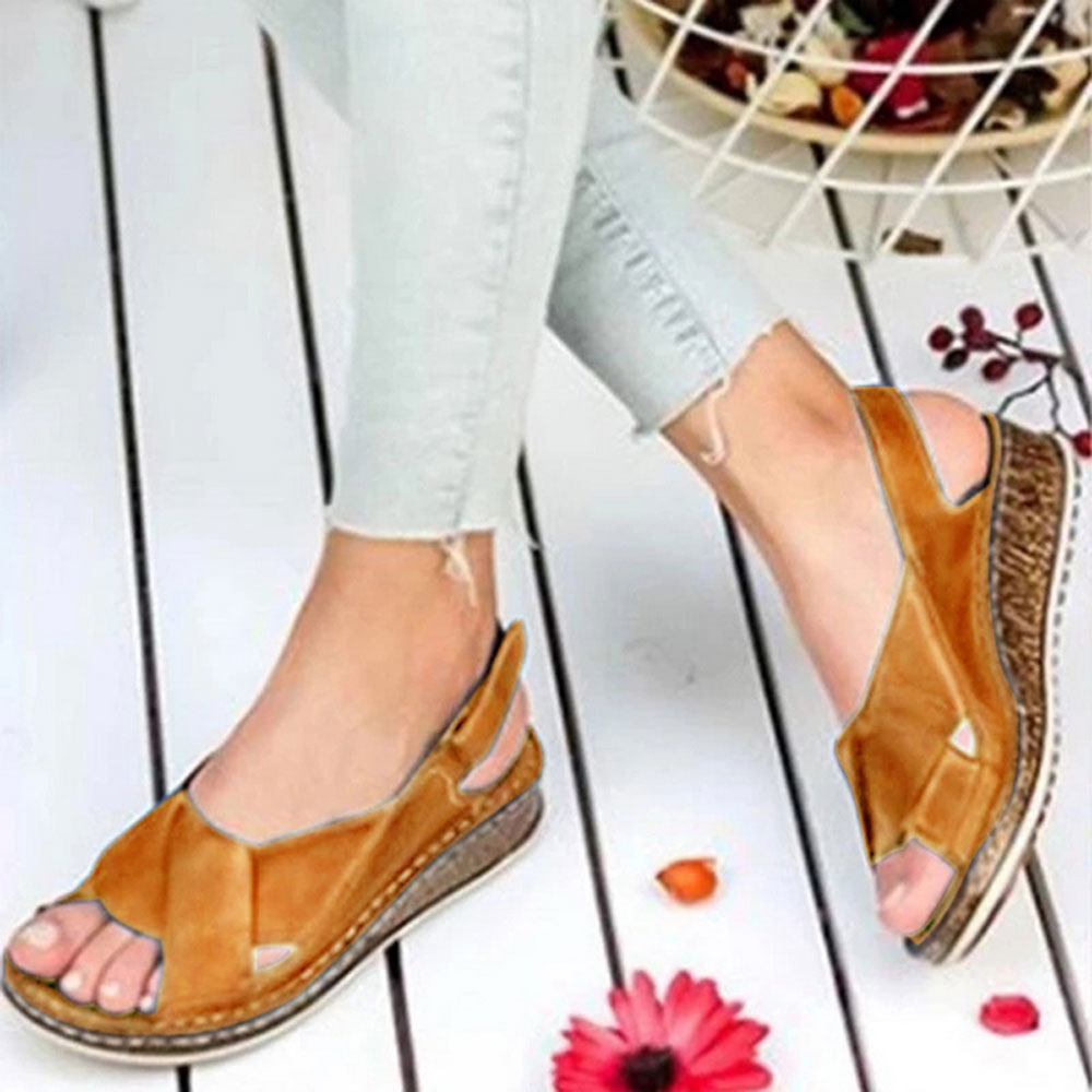 Women hook loop open toe slingback casual summer wedge sandals Sale ...