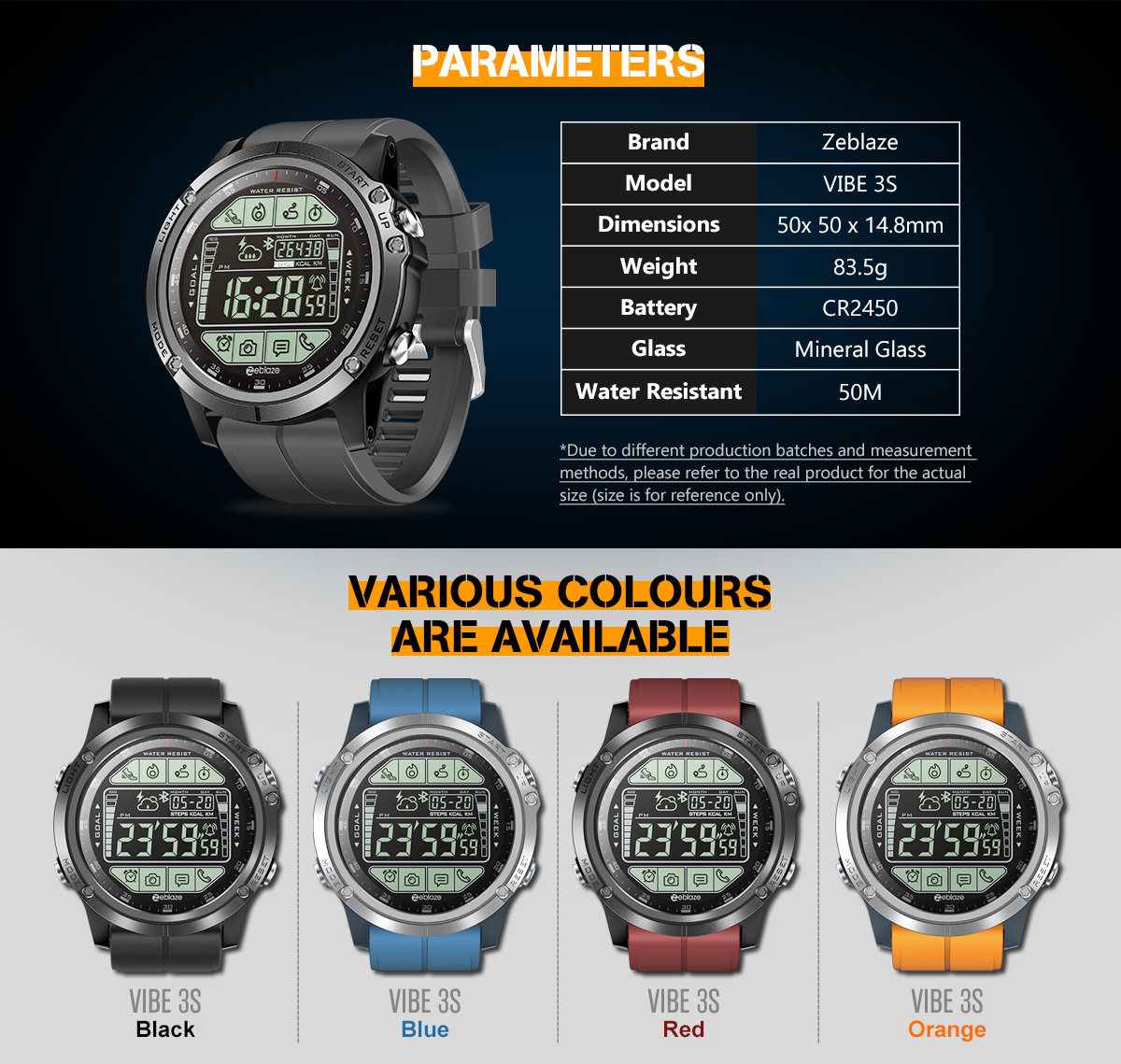 Zeblaze VIBE 3S Absolute Toughness Real-time Weather Display Goals Setting Message Reminder 1.24inch FSTN Full View Display Outdoor Sport Smart Watch 25