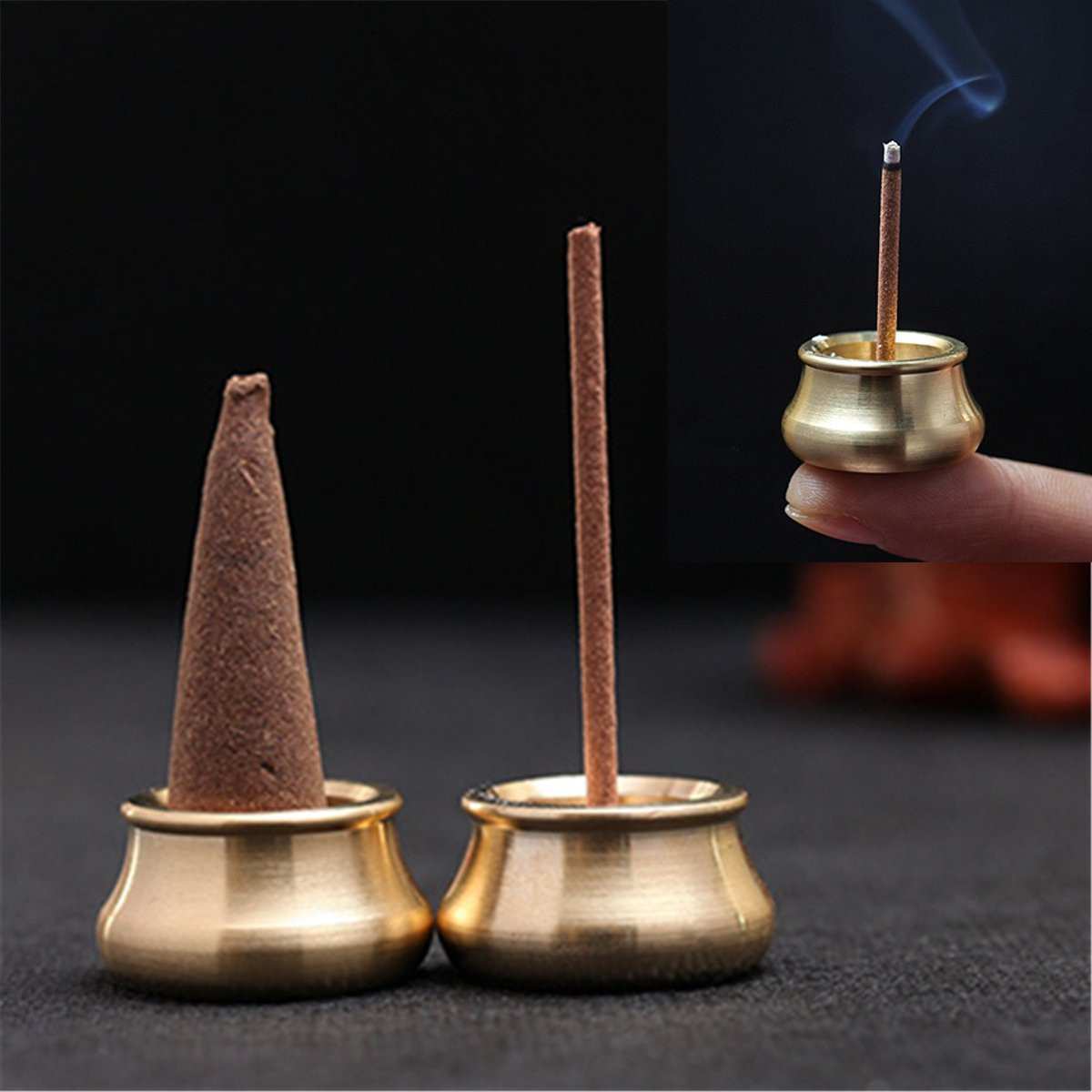 

Dual-purpose Mini Copper Incense Cone Stick Burner Holder Plate Censer Tower Bowl Meditation Decor