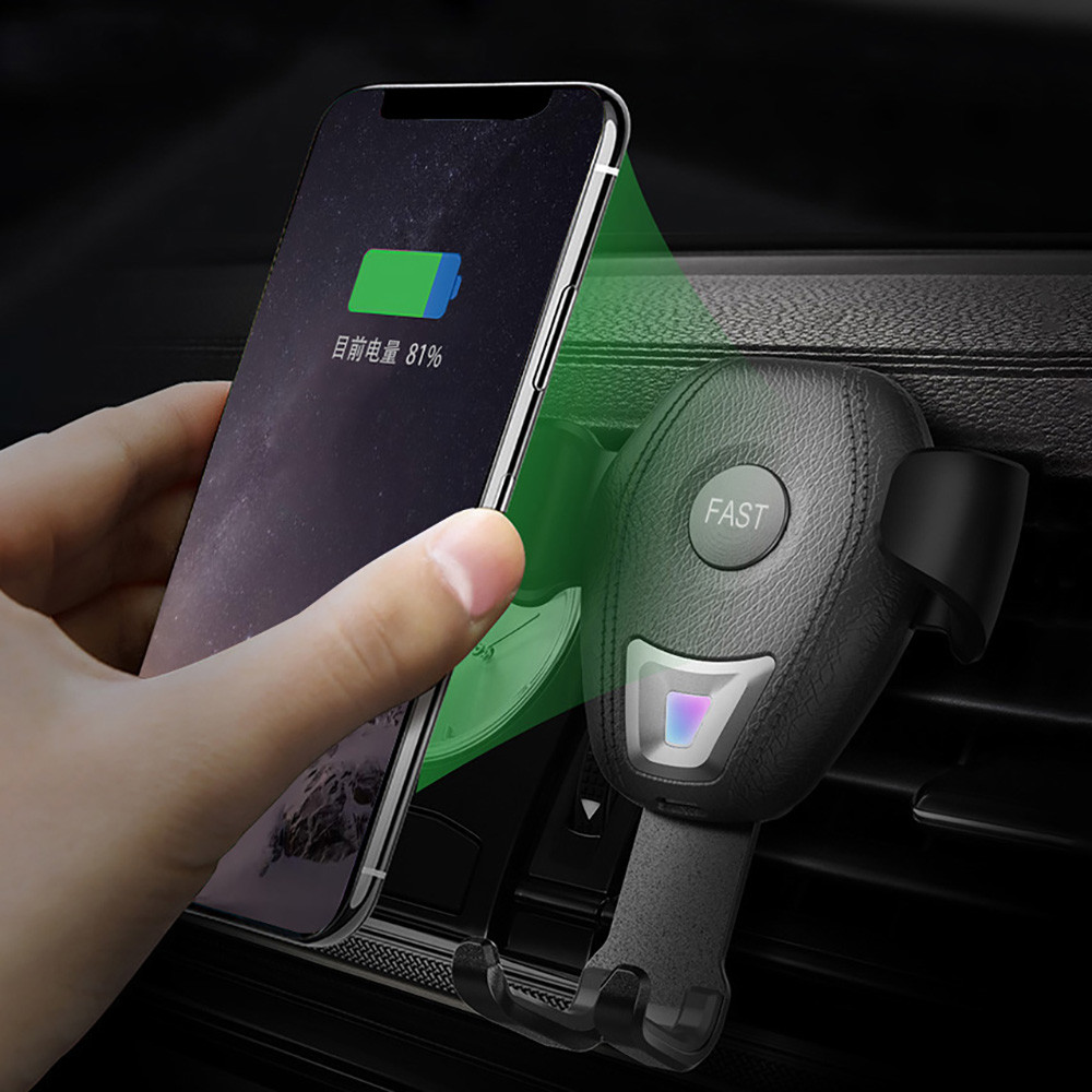 

Universal 10W Qi Wireless Fast Charger Gravity Linkage Auto Lock Car Stand Phone Holder for iPhone X Xs