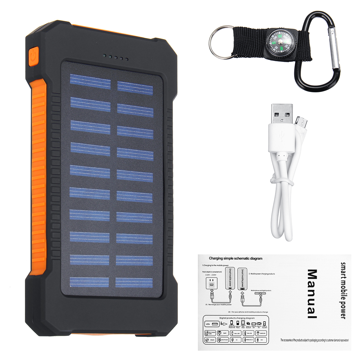 

LED Компас Водонепроницаемы 6000 мАч 2 USB Портативный Солнечная Батарея Зарядное устройство Солнечная Power Bank Восхождение Крюк