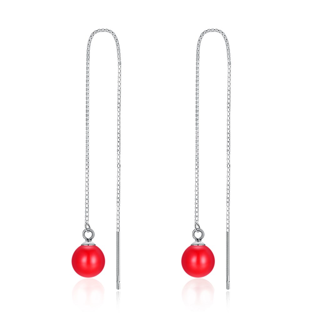 

INALIS S925 Sterling Silver Lucky Red Bead Pendant Earrings
