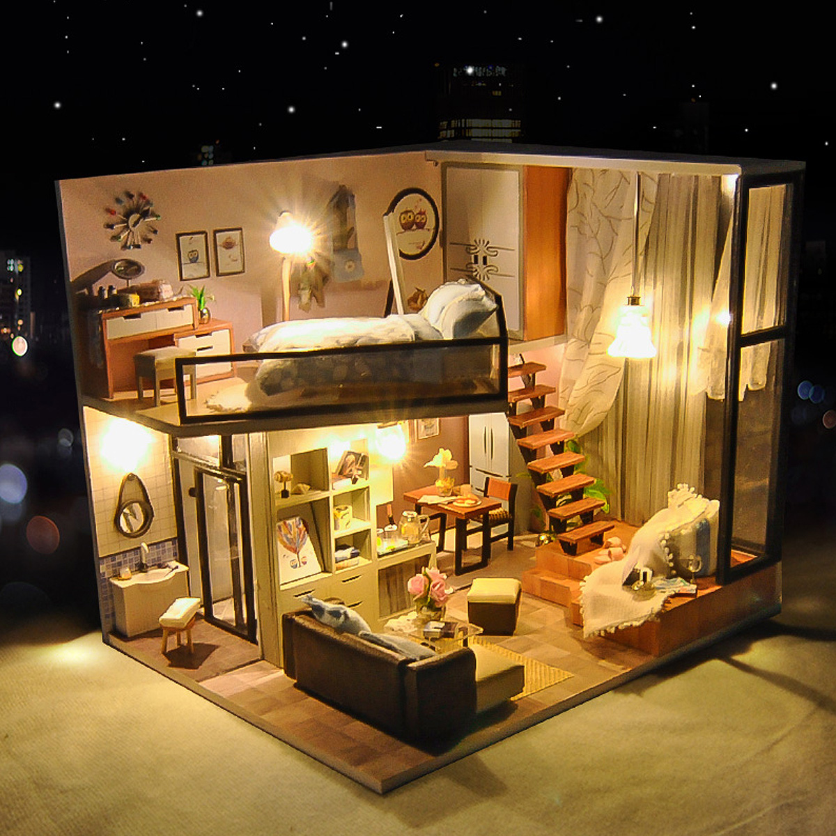 Christmas Gift for Kids, Children, Collectors, Mini Cockloft DIY Miniatures Furniture Doll House (With LED Light)