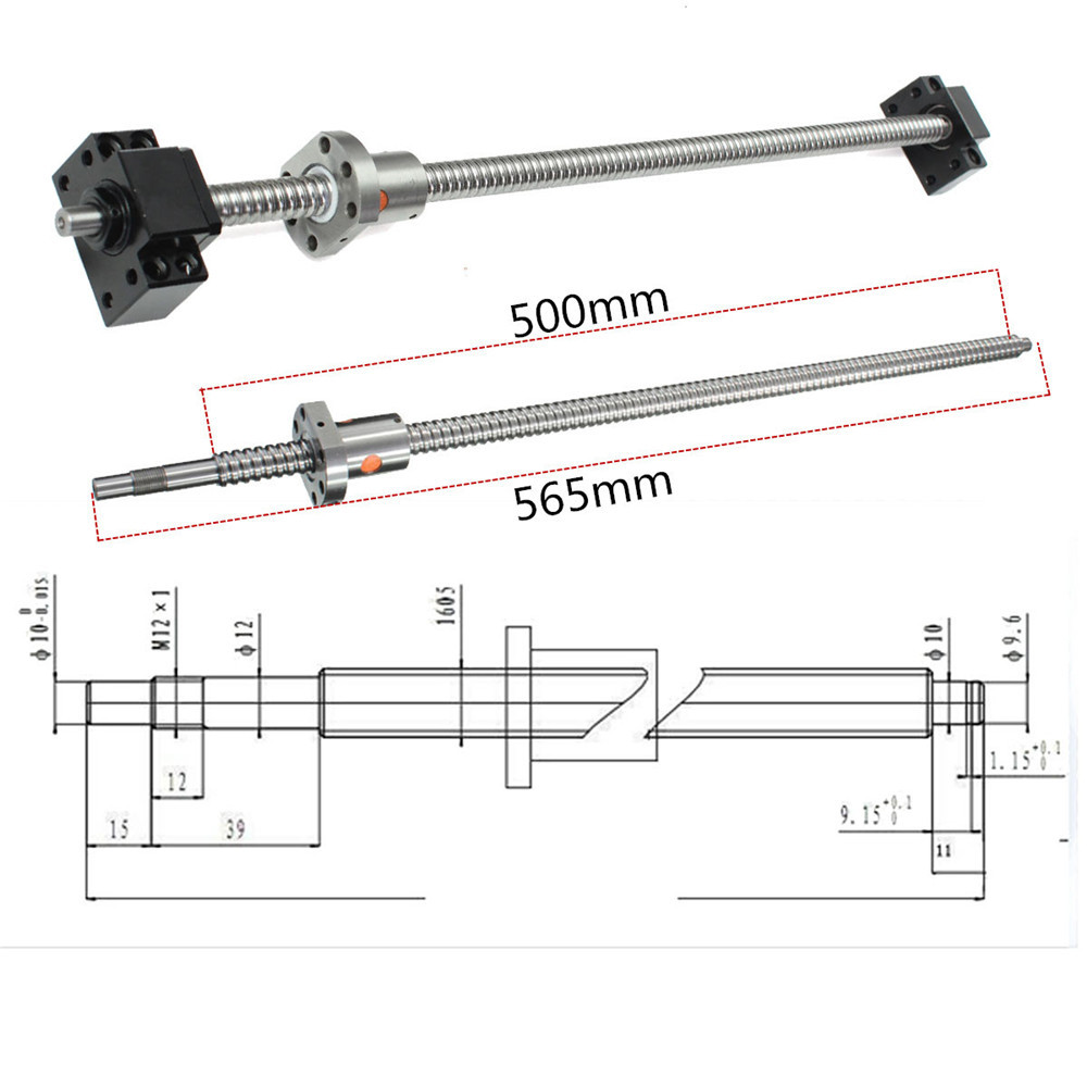 500mm SFU1605 Ball Screw with BK12 BF12 Supports and 6.35x10mm Coupler for CNC