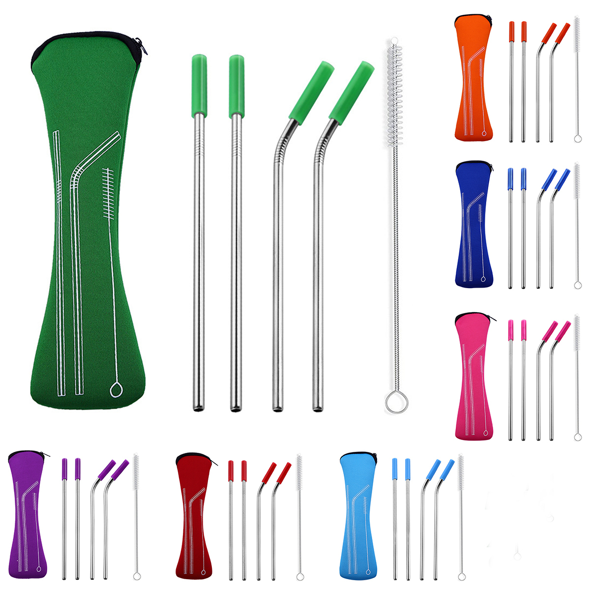 

4PCS Silicone Tips Cover Reusable Stainless Steel Straw