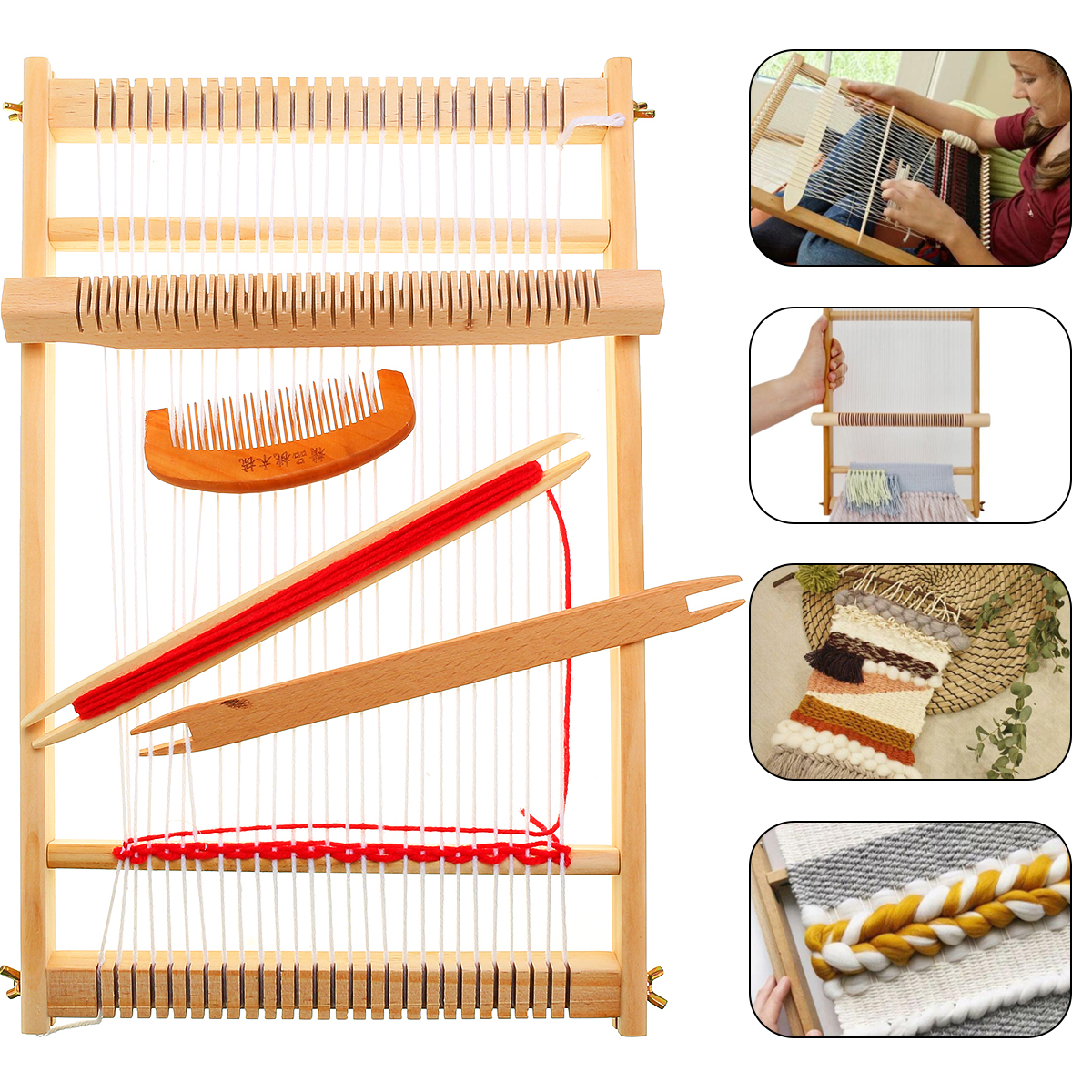 

DIY Traditional Wooden Weaving Loom Machine Pretend Play Toys Kids Knitting Craft