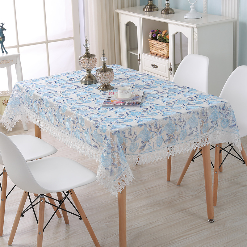 

Blue And White Porcelain Lace Tablecloth Dust Cover