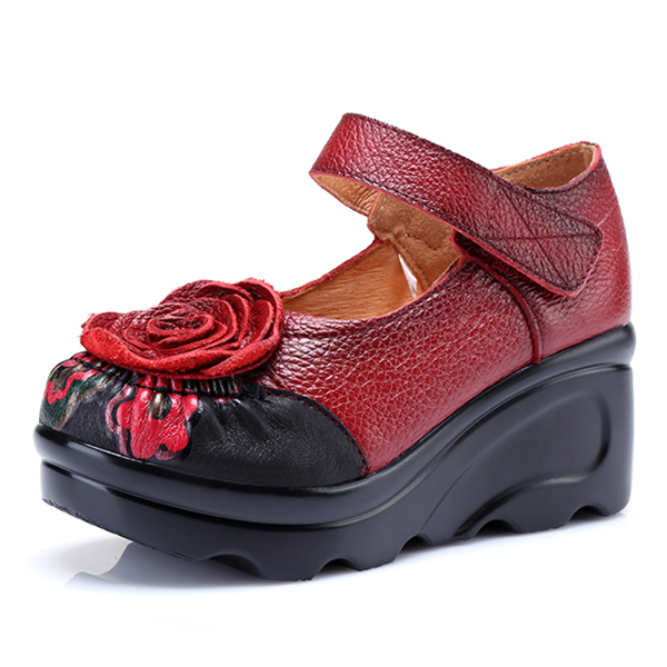 

SOCOFY Retro Leather Flower Shoes For Women