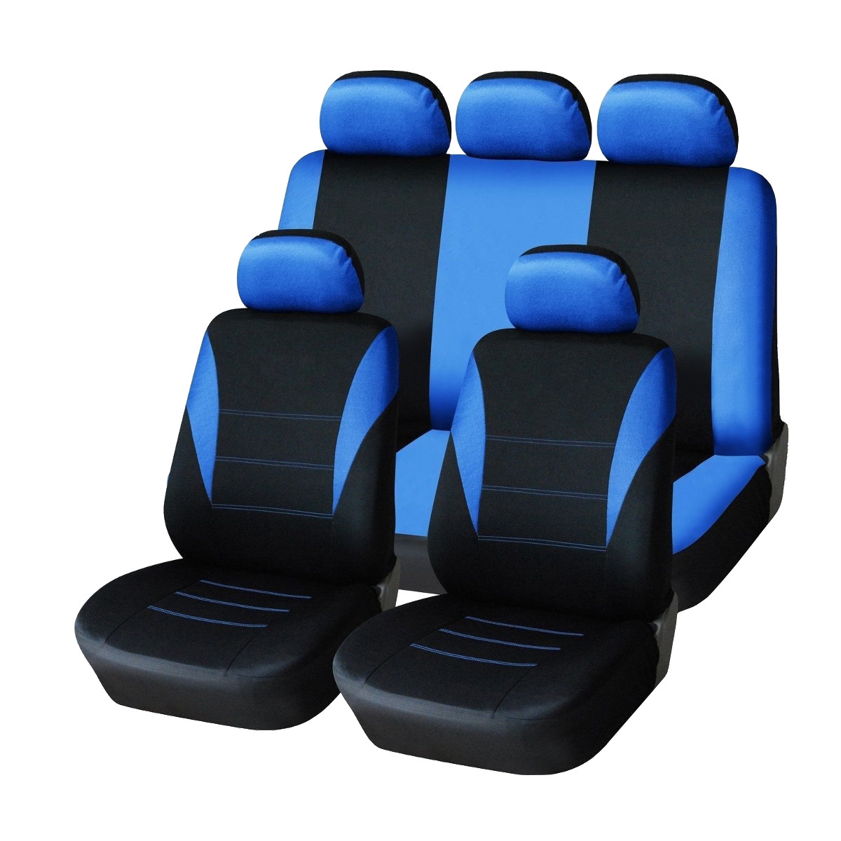 

Universal Four Seasons Blue Black Fabric Car Seat Cover Protectors 9pc Full Set Airbag Compatible